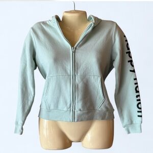 HAPPY NATION Zip-Up Hoodie with Sleeve Print